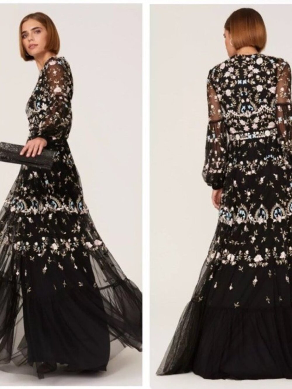 Mac Duggal Size 4 Black 35111 Floral Embellished Embroidered Formal Gown Prom
